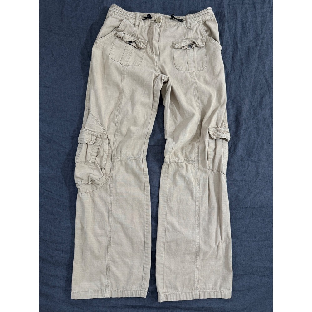 Brandy Melville Cargo Pants OS Tan Beige Wide Leg Utility Trousers MH500-Z363